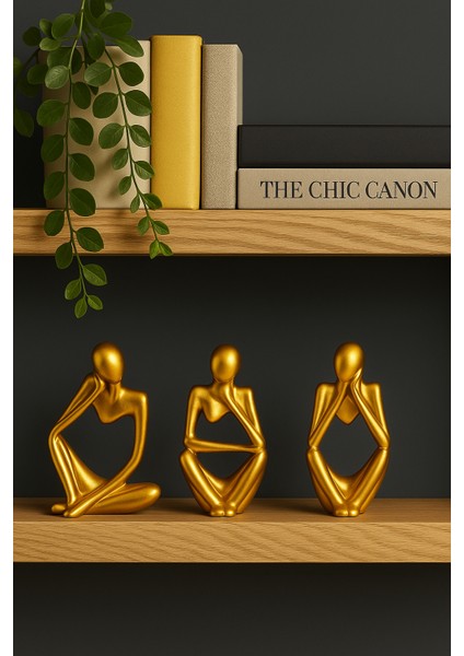 Ev & Ofis Dekoru – Gold 3’lü İnsan Figürü Seti | El Yapımı Minimalist Heykel Takımı