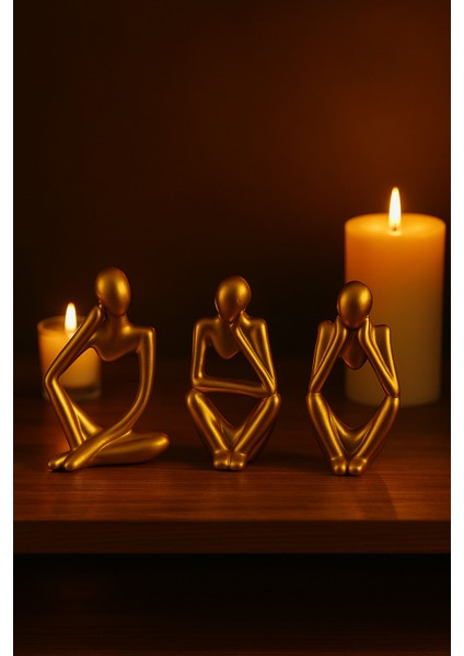 Ev & Ofis Dekoru – Gold 3’lü İnsan Figürü Seti | El Yapımı Minimalist Heykel Takımı