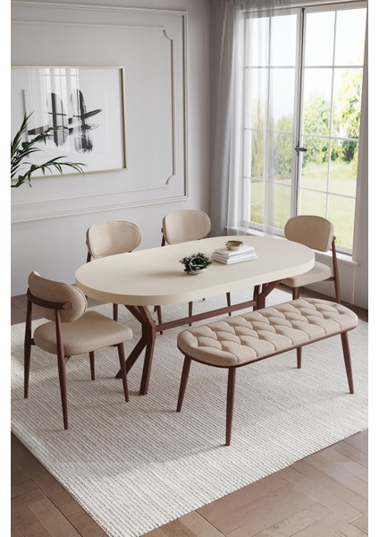 BOHEM POLO Mutfak Yemek Masası Takımı-Yuvarlak Mutfak Masası Takımı-4 Kişilik Mutfak Masa Sandalye Takımı