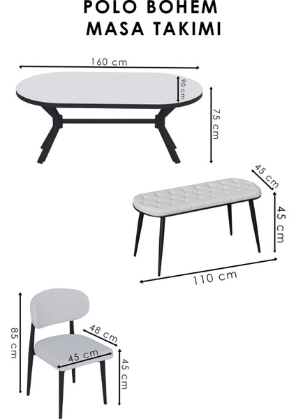 BOHEM POLO Mutfak Yemek Masası Takımı-Yuvarlak Mutfak Masası Takımı-4 Kişilik Mutfak Masa Sandalye Takımı indirimleri