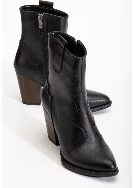 117 Siyah Kovboy Dikiş Detaylı Fermuarlı Yüksek Topuklu Günlük Kadın Bot fırsatları