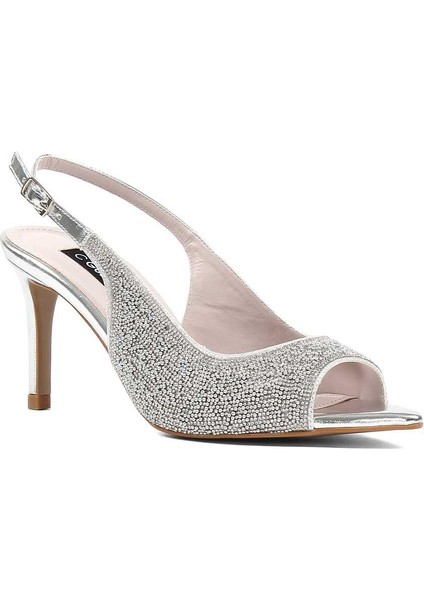Kadın Gümüş Taşlı İnce Topuklu Abiye Ayakkabı modelleri