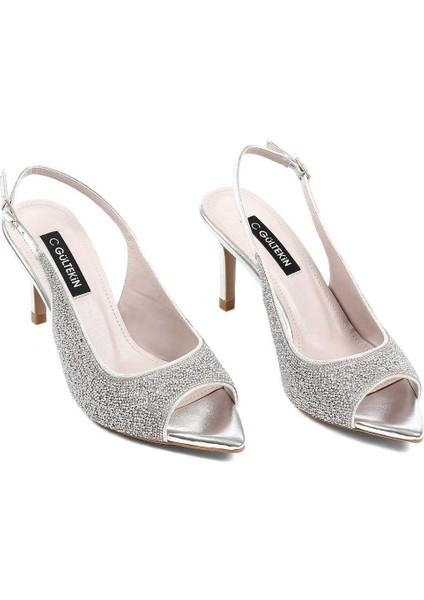 Kadın Gümüş Taşlı İnce Topuklu Abiye Ayakkabı