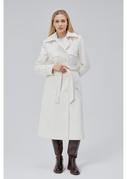 Ekru Regular Rüzgarlık Detaylı Kaşe Kaban modelleri