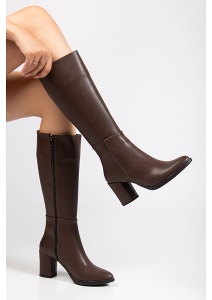 YSN-4422 Kahve Topuklu Kadın Çizme