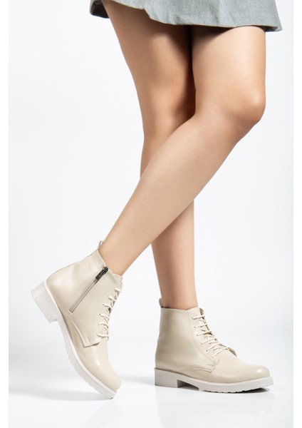 165-225 Bej Yanki Bağcıklı Fermuarlı Günlük Kadın Bot