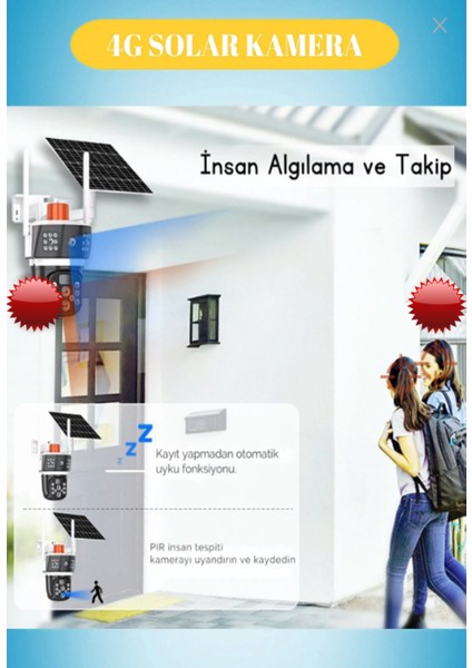 10X Zoom 4g Sim Kartlı-Solar Güneş Enerjili-Full Hd Çift Kameralı Akıllı Smart Güvenlik Kamerası fiyatları