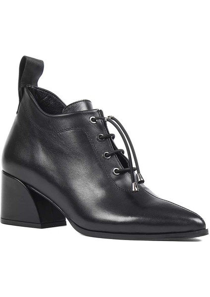 Kadın Siyah Kalın Topuklu Deri Ayakkabı modelleri