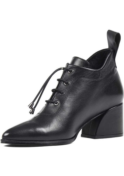 Kadın Siyah Kalın Topuklu Deri Ayakkabı fırsatları