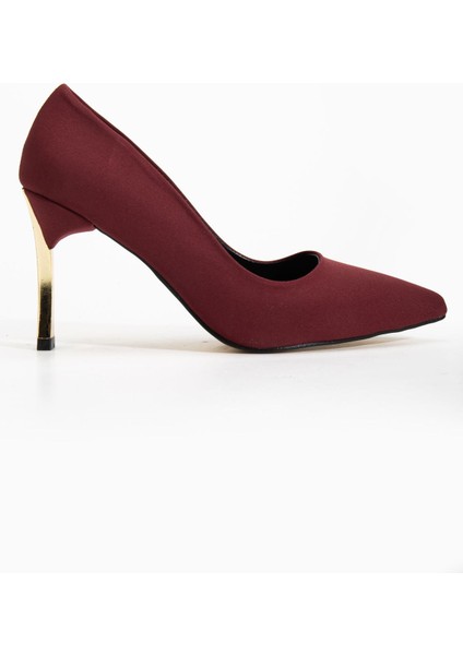 Kadın Bordo Saten Sivri Burun Ince Topuklu Stiletto