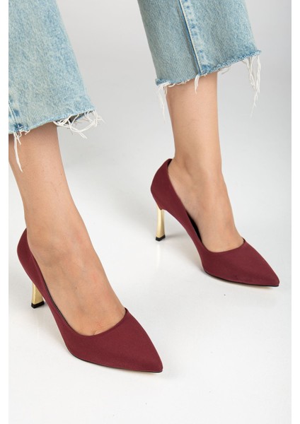 Kadın Bordo Saten Sivri Burun Ince Topuklu Stiletto fırsatları