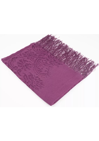 Dantelli Püsküllü Şal (Mevlid Örtüsü, 166X61 Cm. Mor)