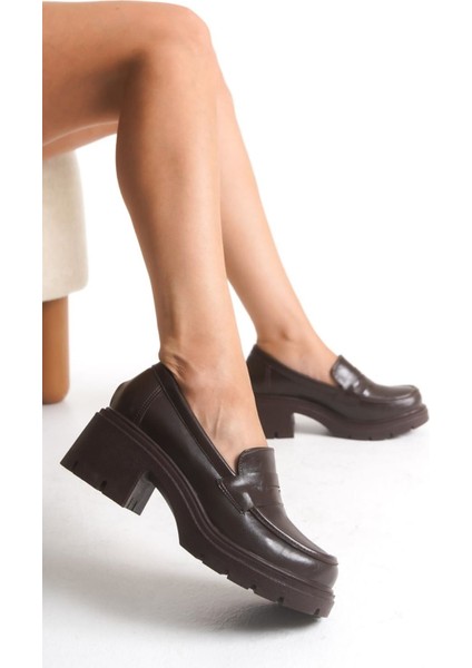 K-706 Kahve Kırışık Rugan Yüksek Tabanlı Loafer Ayakkabı modelleri