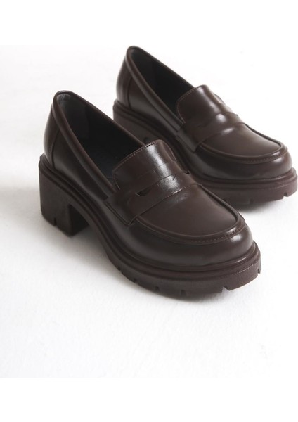 K-706 Kahve Kırışık Rugan Yüksek Tabanlı Loafer Ayakkabı fırsatları