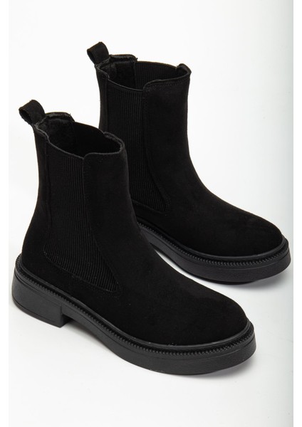 Kadın Lastikli Günlük Siyah Süet Kalın Tabanlı Bot fiyatları