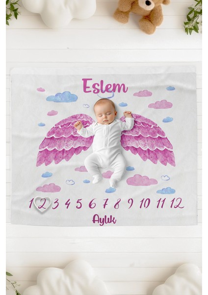 %100 Pamuk Bebek Fotoğraf Çekim Anı Örtüsü (120X100 Cm) Pembe Bulutlar