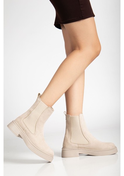 Kadın Lastikli Günlük Bej Süet Kalın Tabanlı Bot fırsatları