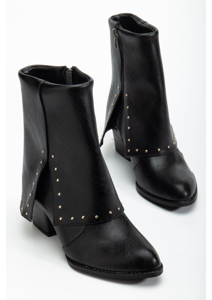 Kadın Sivri Burun Siyah Cilt Detaylı Topuklu Bot fiyatları