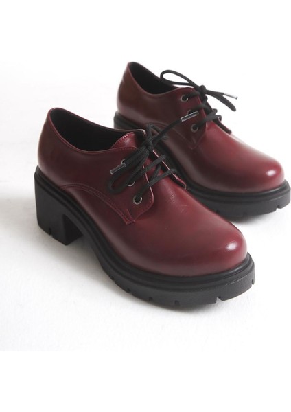 K-707 Bordo Kırışık Rugan Yüksek Tabanlı Bağcıklı Loafer Ayakkabı fiyatları
