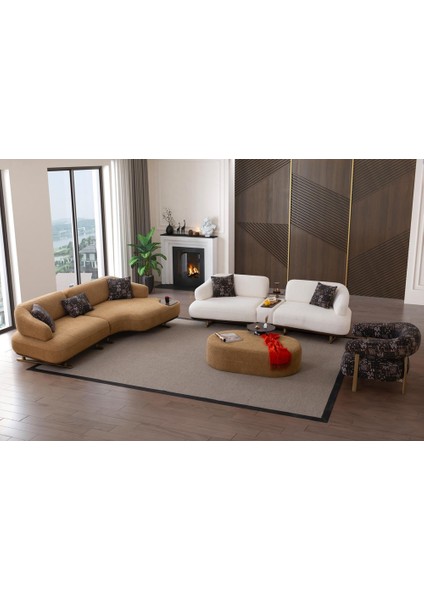 Serenity Koltuk Takımı 4+3+1+1 Sütlü Kahve - Beyaz Kombinasyon ( Puf Hediyeli )