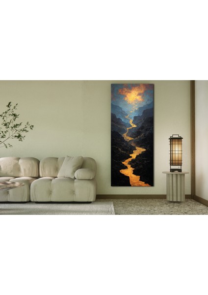 Panoramik Altın Nehir Manzarası Kanvas Tablo – Dikey Modern Doğa Temalı Duvar Dekoru fiyatları