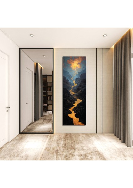 Panoramik Altın Nehir Manzarası Kanvas Tablo – Dikey Modern Doğa Temalı Duvar Dekoru fırsatları