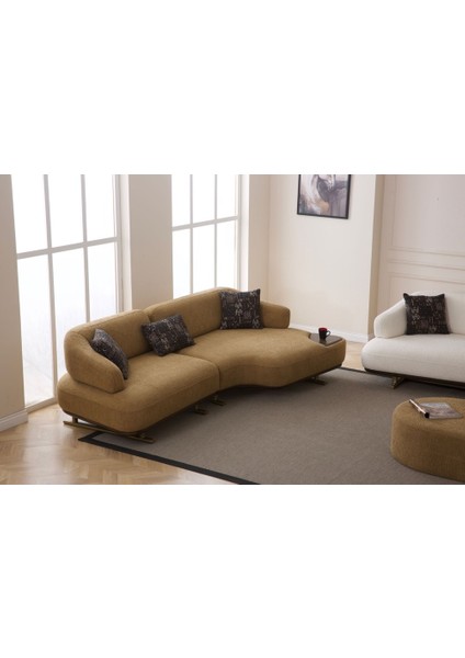 Serenity Koltuk Takımı 4+3+1+1 Sütlü Kahve - Beyaz Kombinasyon ( Puf Hediyeli )