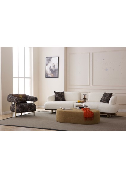 Serenity Koltuk Takımı 4+3+1+1 Sütlü Kahve - Beyaz Kombinasyon ( Puf Hediyeli )