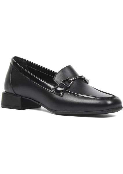 Kadın Siyah Kalın Topuklu Deri Loafer modelleri