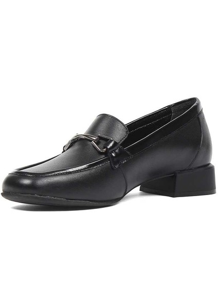 Kadın Siyah Kalın Topuklu Deri Loafer fırsatları