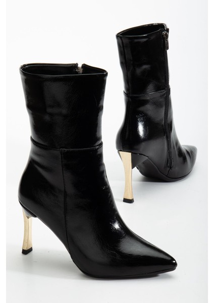 Kadın Siyah Rugan Sivri Burun Ince Topuklu Bot fiyatları