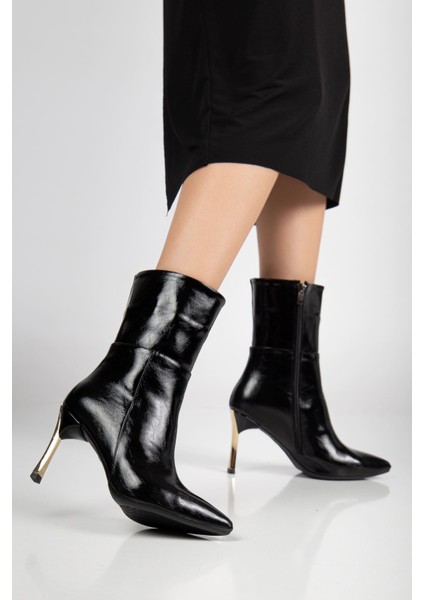 Kadın Siyah Rugan Sivri Burun Ince Topuklu Bot fırsatları
