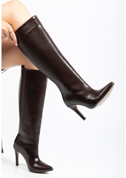 SYT-2004 Kahve Kırışık Rugan Günlük Bayan Çizme modelleri