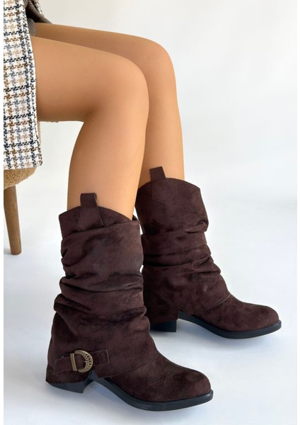 Canty Kahverengi Süet Körüklü Topuklu Çizme modelleri