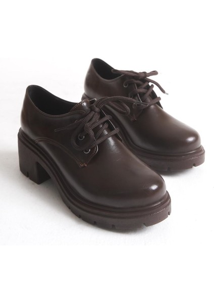 K-707 Kahve Kırışık Rugan Yüksek Tabanlı Bağcıklı Loafer Ayakkabı indirimleri