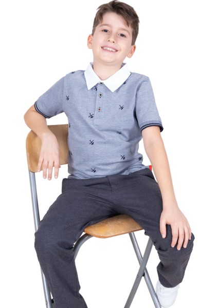 Organik Nakışlı Mavi Yazlık Erkek Çocuk Tshirt