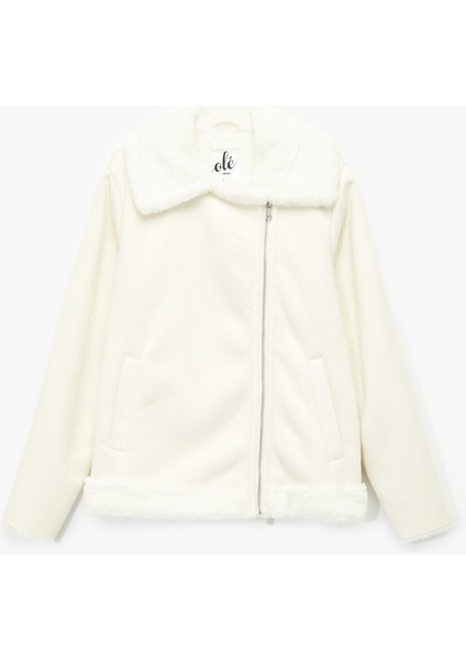 Suni Kürklü Yaka Fermuarlı Cepli Süet Görünümlü Biker Ceket fırsatları