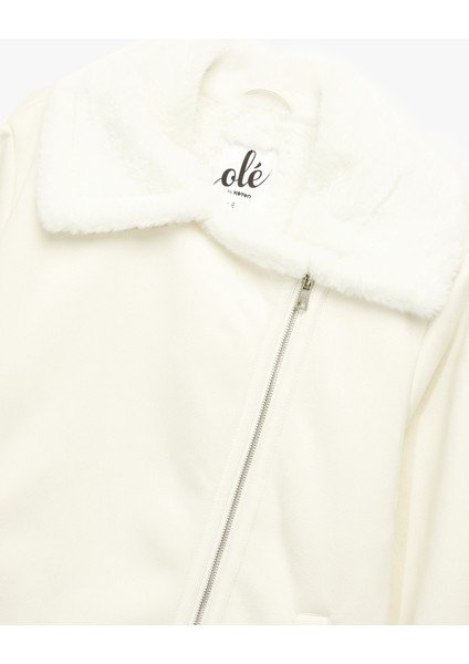 Suni Kürklü Yaka Fermuarlı Cepli Süet Görünümlü Biker Ceket