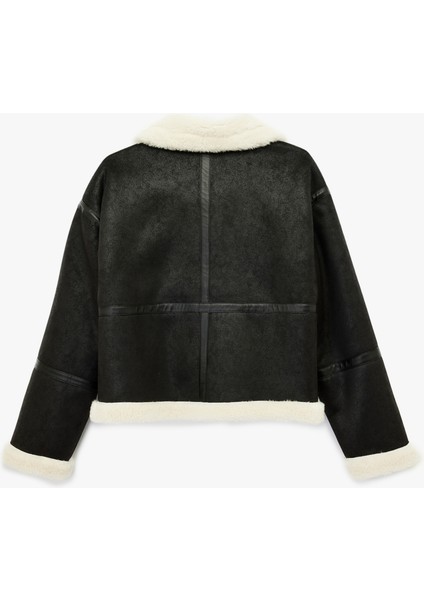 Uzun Kollu Cepli Dik Yaka Içi Peluş Astarlı Suni Süet Biker Ceket fırsatları
