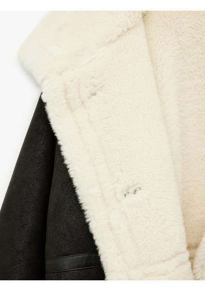 Uzun Kollu Cepli Dik Yaka Içi Peluş Astarlı Suni Süet Biker Ceket