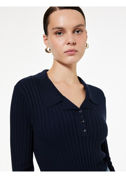 Yarım Düğme Detaylı Uzun Kollu Polo Yaka Triko Kazak fiyatları