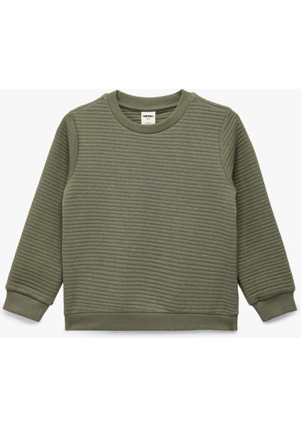 Uzun Kollu Bisiklet Yaka Dokulu Pamuklu Sweatshirt