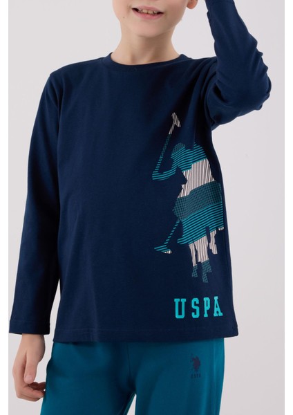 Erkek Çocuk Logolu Lacivert %100 Pamuklu Uzun Kollu Paça Lastikli Pijama Takım modelleri
