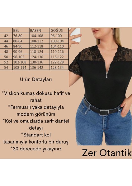 Fermuar ve Dantelli Büyük Beden Penye Bluz Siyah fiyatları