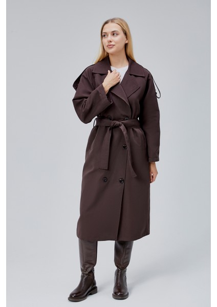 Acı Kahve Oversize Astarlı Uzun Trençkot modelleri