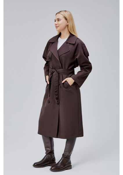 Acı Kahve Oversize Astarlı Uzun Trençkot fırsatları