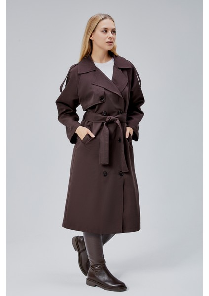 Acı Kahve Oversize Astarlı Uzun Trençkot indirimleri