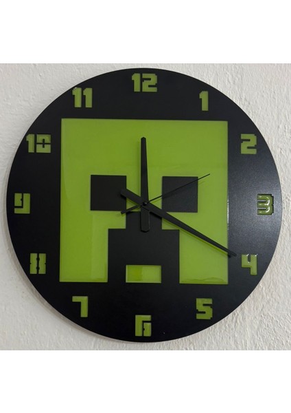 Oyuncu Odası Duvar Saati | Epoksi Dolgulu Piksel Tasarım | Yeşil Canavar Figürlü | 40 cm