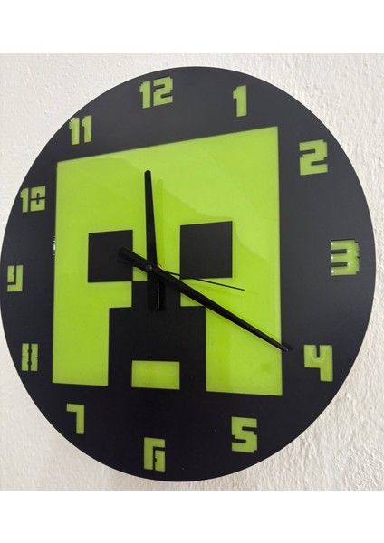 Oyuncu Odası Duvar Saati | Epoksi Dolgulu Piksel Tasarım | Yeşil Canavar Figürlü | 40 cm fiyatları