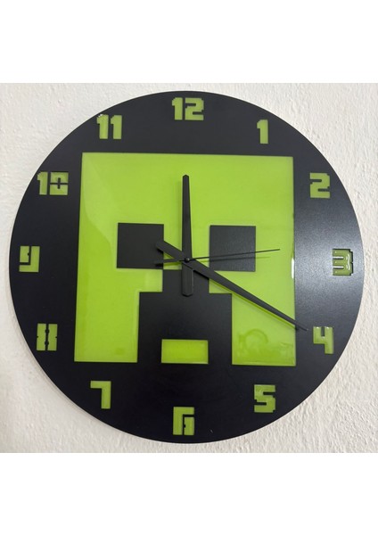 Oyuncu Odası Duvar Saati | Epoksi Dolgulu Piksel Tasarım | Yeşil Canavar Figürlü | 40 cm indirimleri